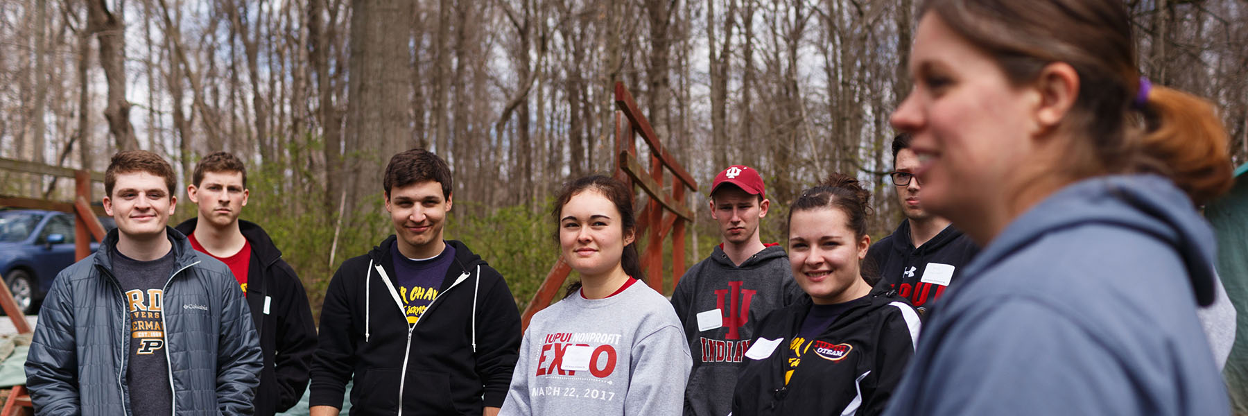 Students meeting at a sustainability event off campus